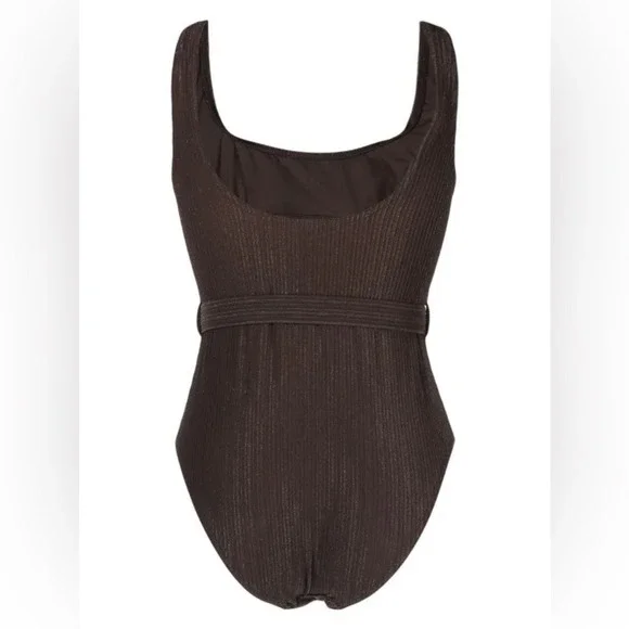 Zimmerman NWT 3 Large Laurel Ribbed Belted One-Piece Swimsuit Chocolate Brown - Picture 2 of 11